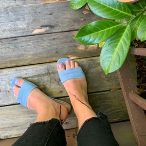 Blue faux suede slides